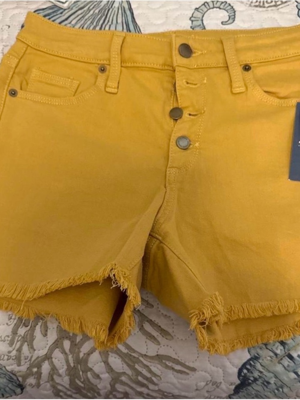 Universal Mustard High-Rise Frayed Hem Jean Shorts
